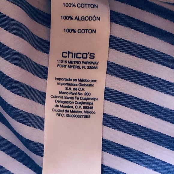 NEW Chico's No-Iron Womens Sz 3 (XL) Blouse Shirt Long Sleeve Blue/White Striped - Picture 10 of 10